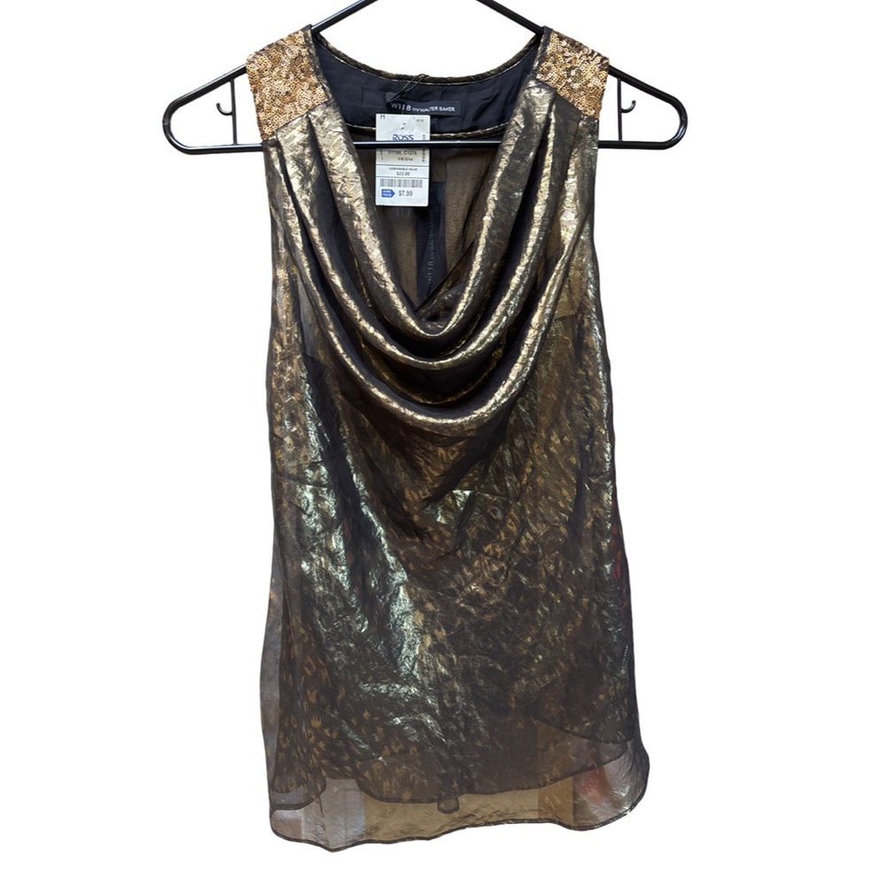 W118 by Walter Baker Sheer Gold Sheer Sleeveless Top Small